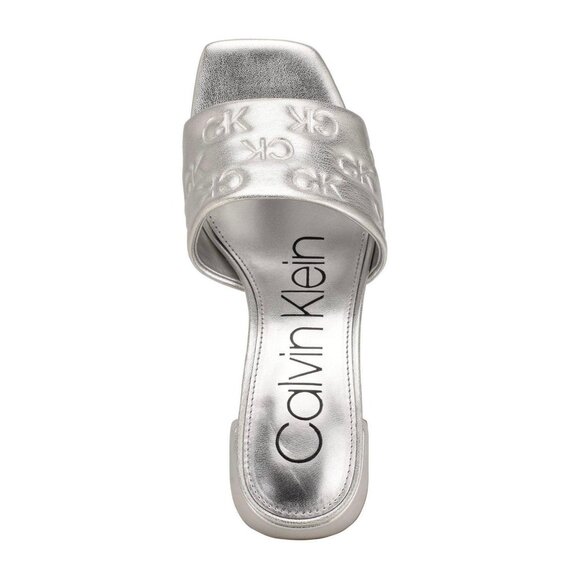 CALVIN KLEIN ELORA Women's Block Heel Logo Dress Sandals Silver Size 8.5 M - Picture 5 of 7